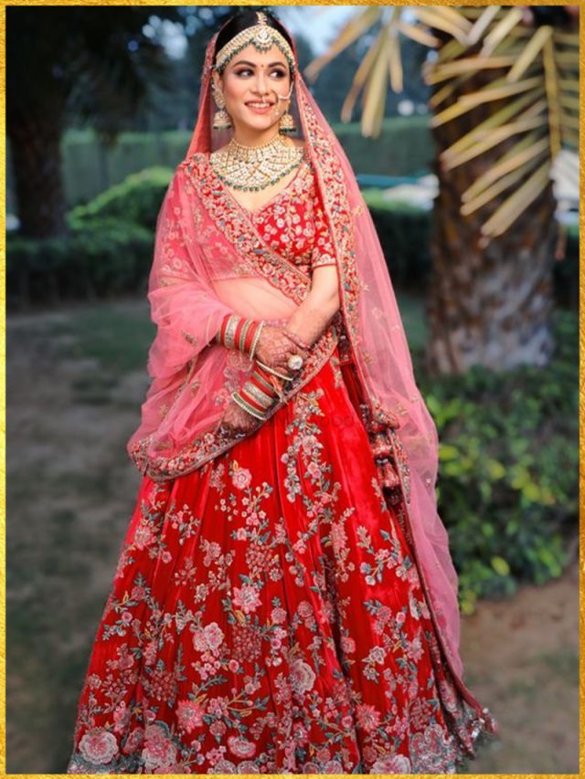 Lehenga for bride in hotsell red colour